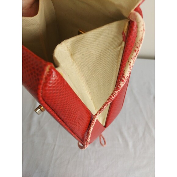 Vintage 80s Ande Hard Shell Red embossed snakeskin leather crossbody clutch bag - Picture 12 of 12